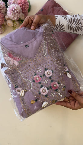 Handworked suit with pockets and organza dupatta-3 color options