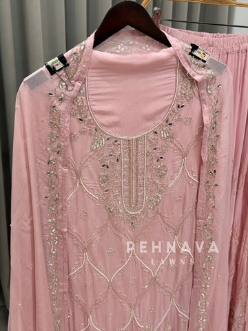Premium Chinnon Handworked Semi Stitched Suit