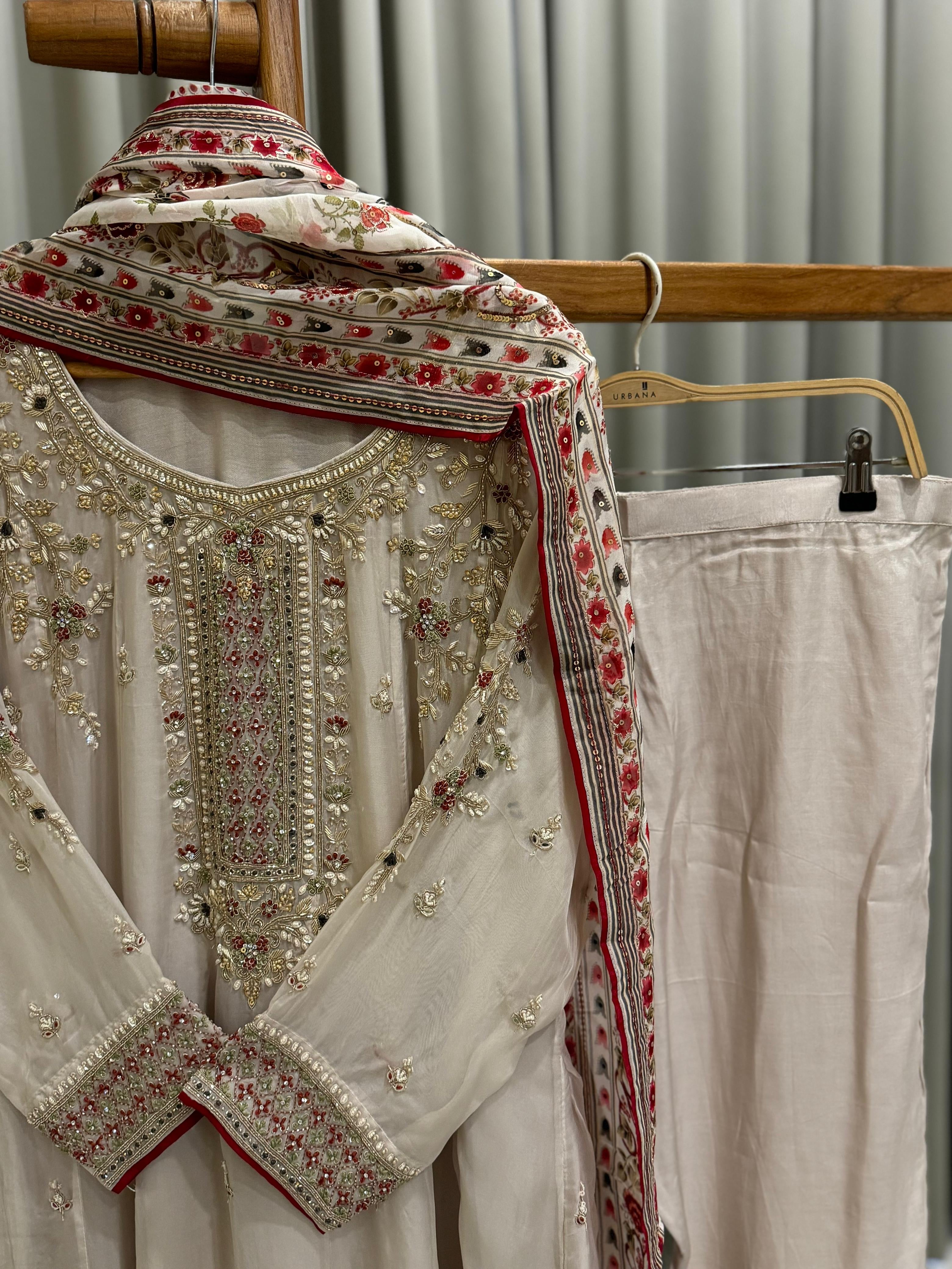 Premium Handwork Anarkali Suit with Floral Print Dupatta