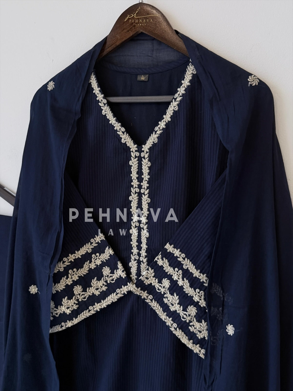Cotton Embroidered Three Piece Suit-1001