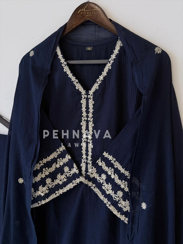 Cotton Embroidered Three Piece Suit-1001