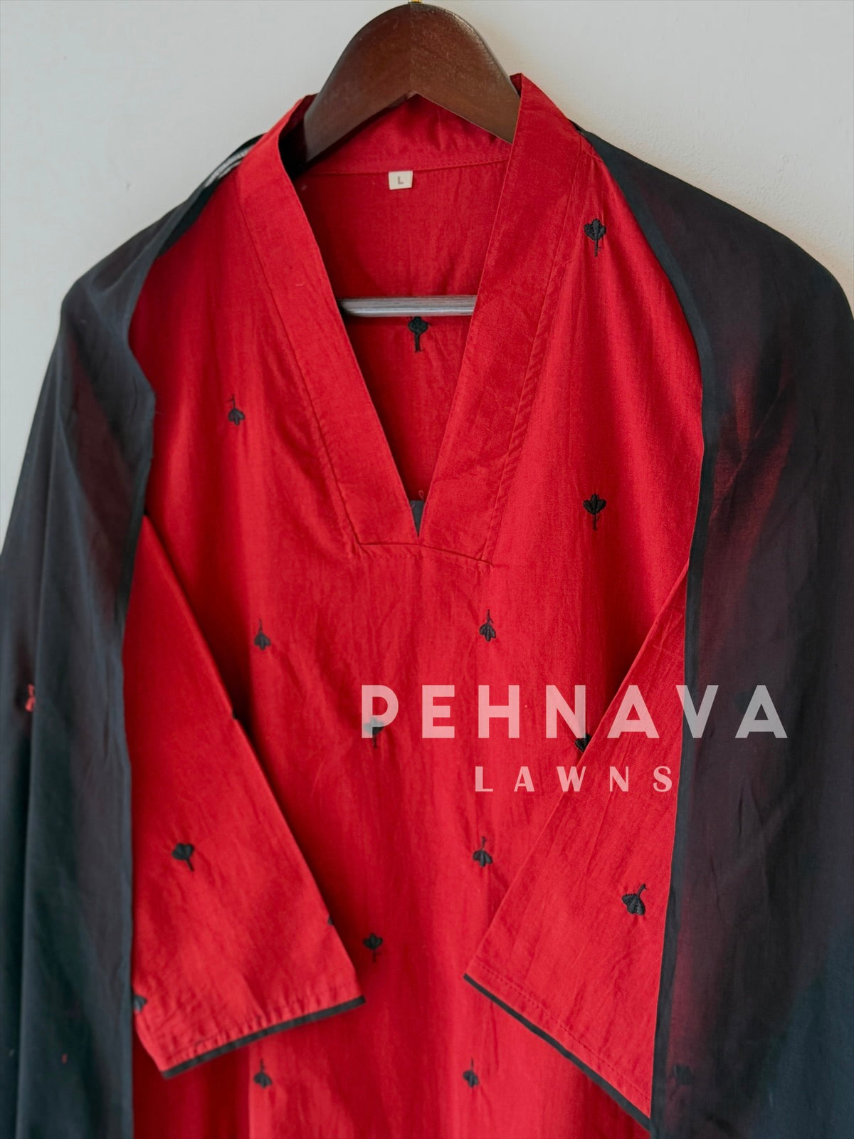 V-Neck Embroidered Cotton Suit