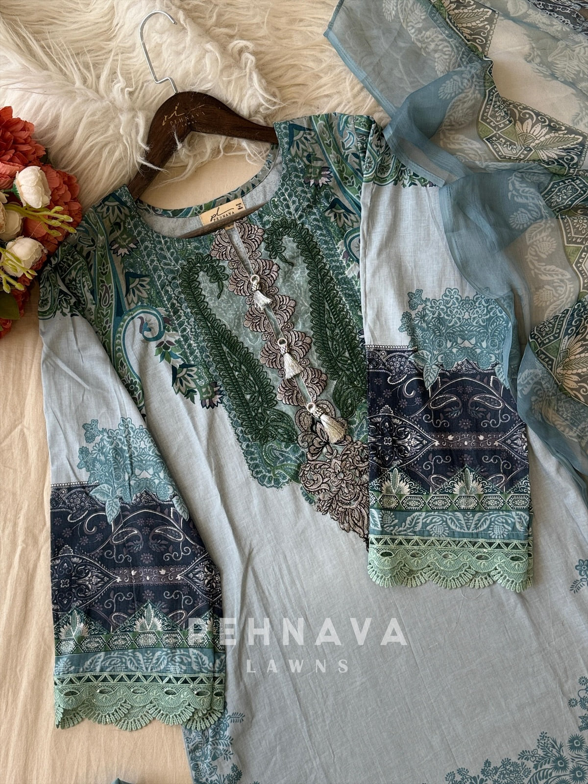 Embroidered Neck Unstitched Suit-1758