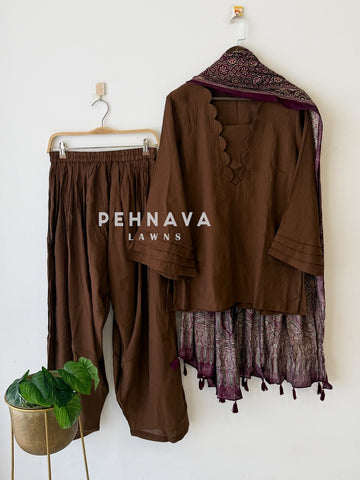 Farshi Shalwar Set with Ajrak Printed Dupatta