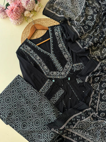 Pure cotton embroidered Anarkali suit with hackoba Detailings