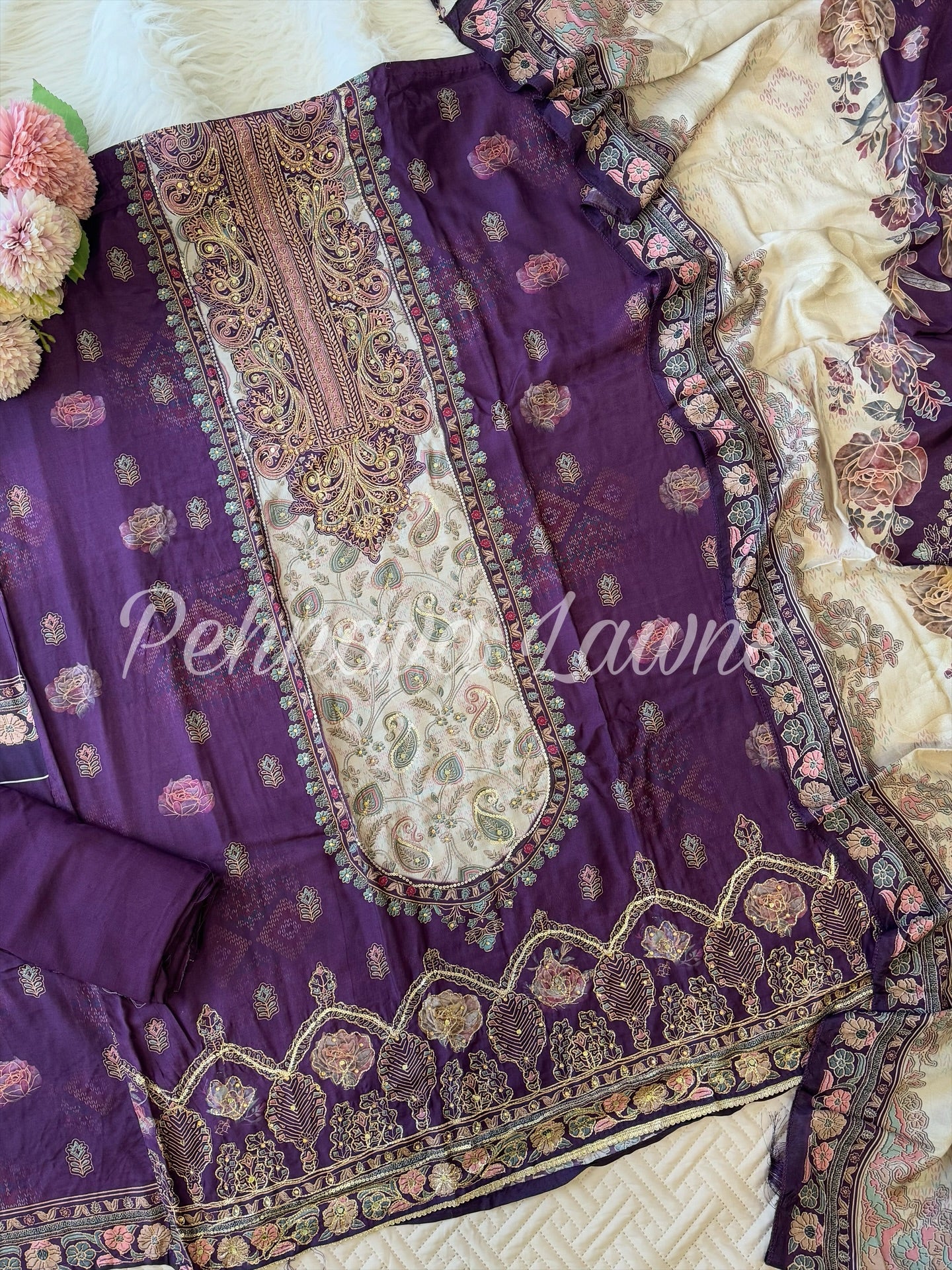 Pure  muslin with detailings  and muslin Dupatta-281