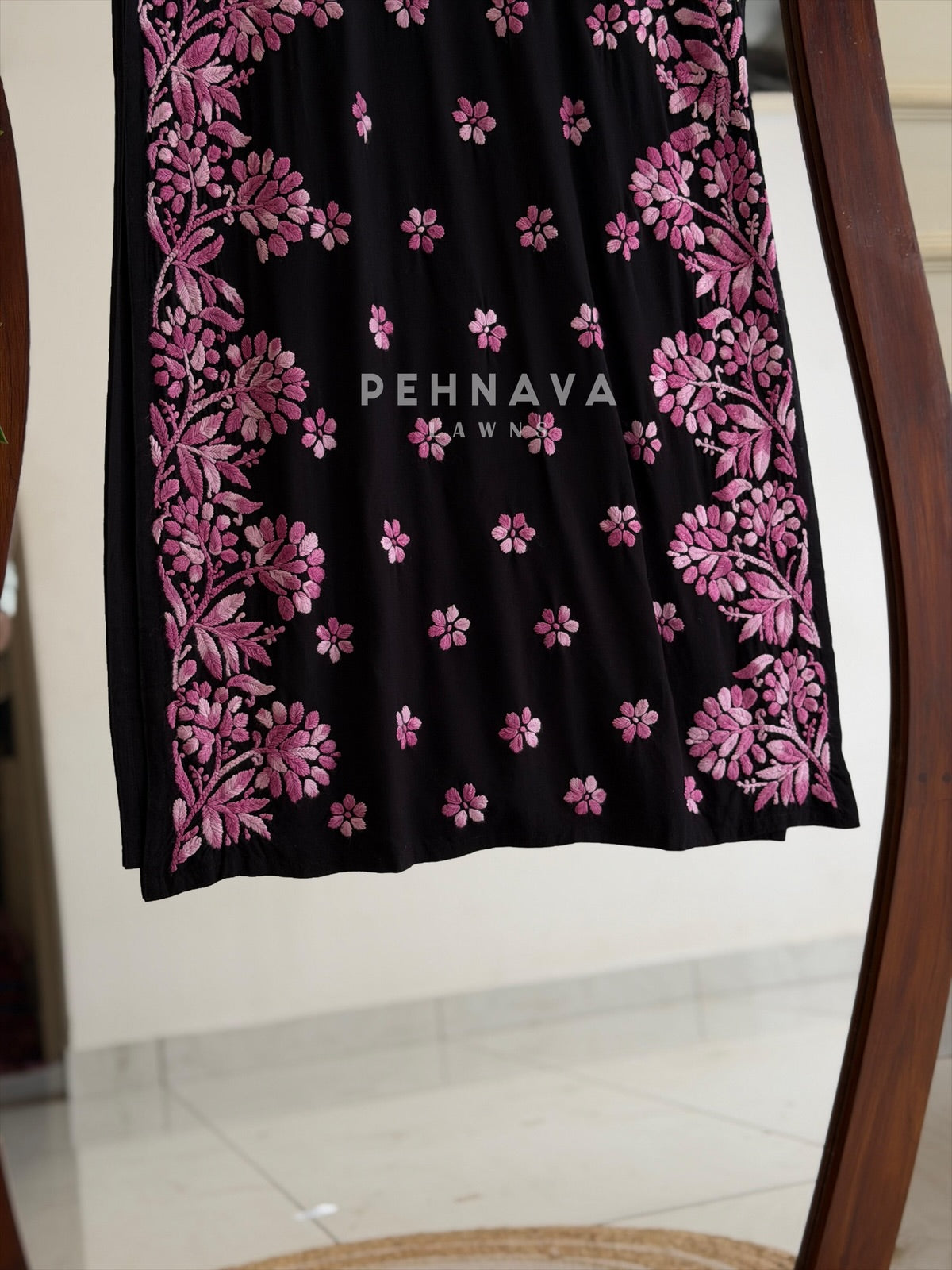 Black & Pink/Gold Authentic Lucknowi Chikankari Kurta