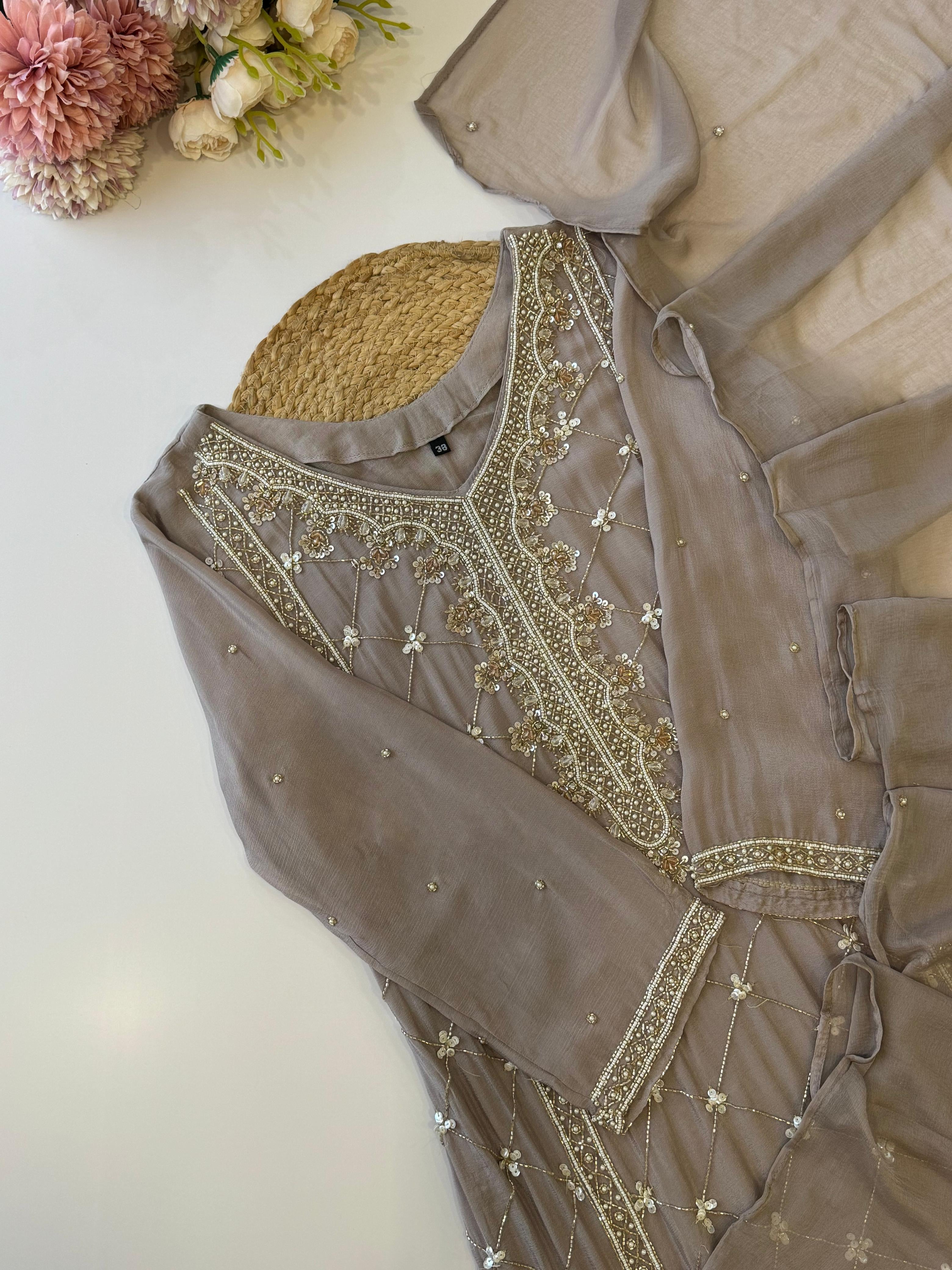 Premium Handworked Grey Salwar Kameez
