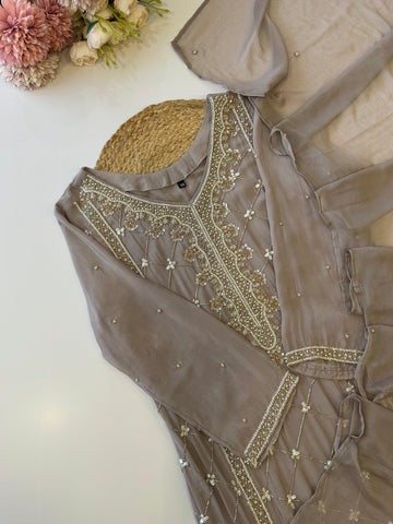 Premium Handworked Grey Salwar Kameez