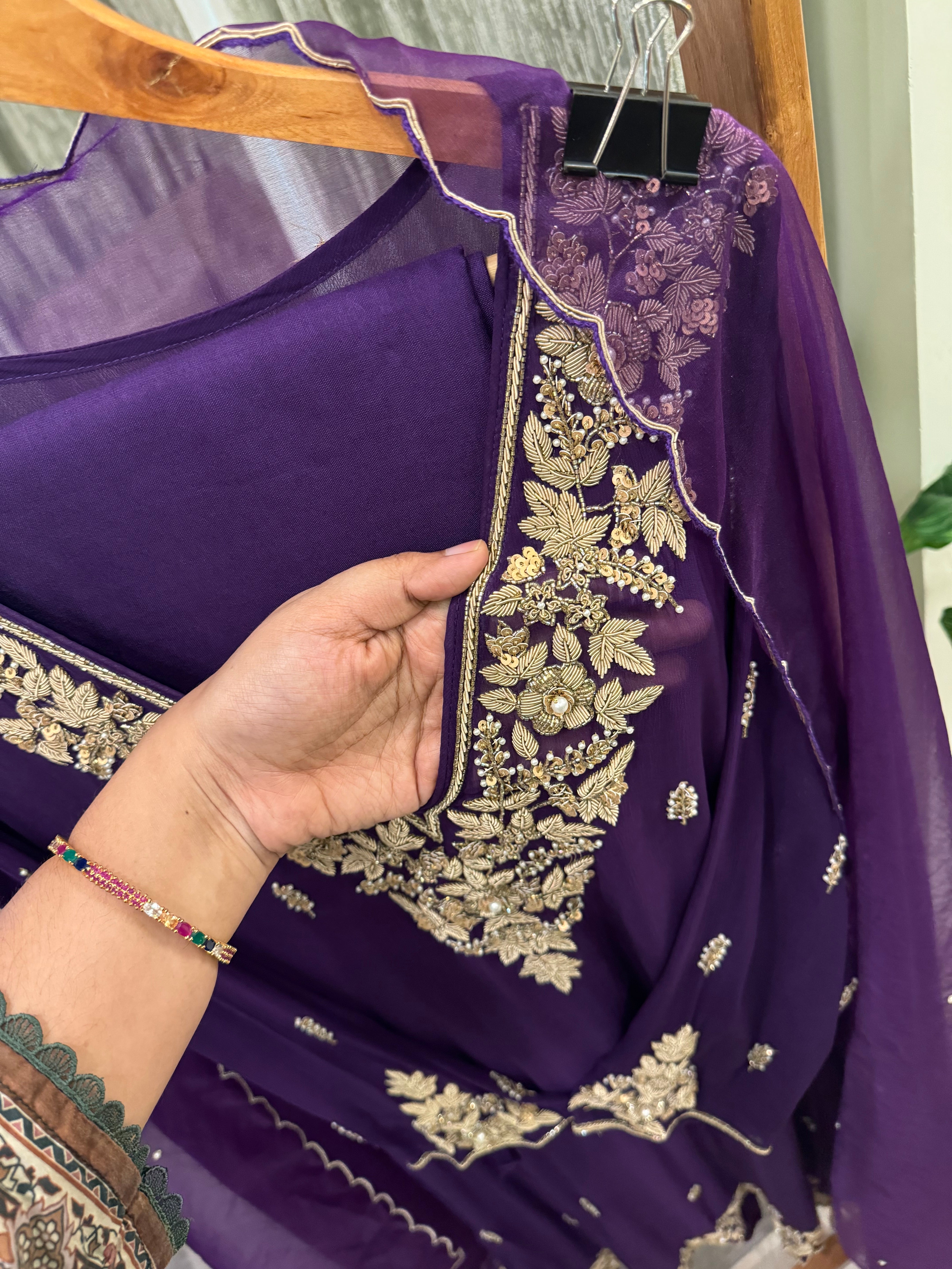 Premium chiffon handwork semi-stitched suit-with color options