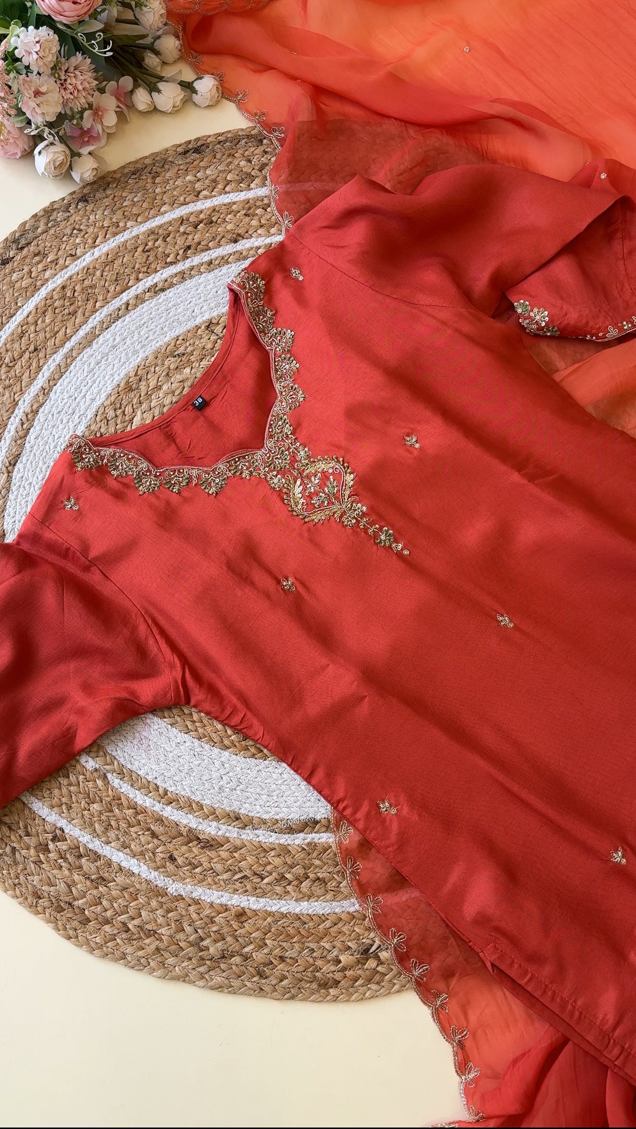 Russian silk suit with ombre scallop dupatta-8650