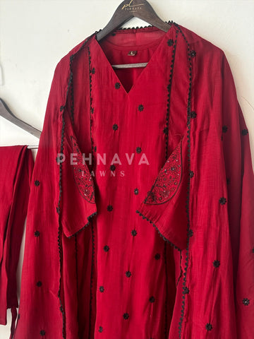Elegant Embroidered A-line Suit-12823