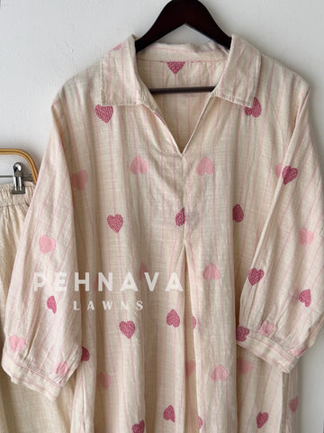 Striped Heart Embroidered Co-ord Set-6222