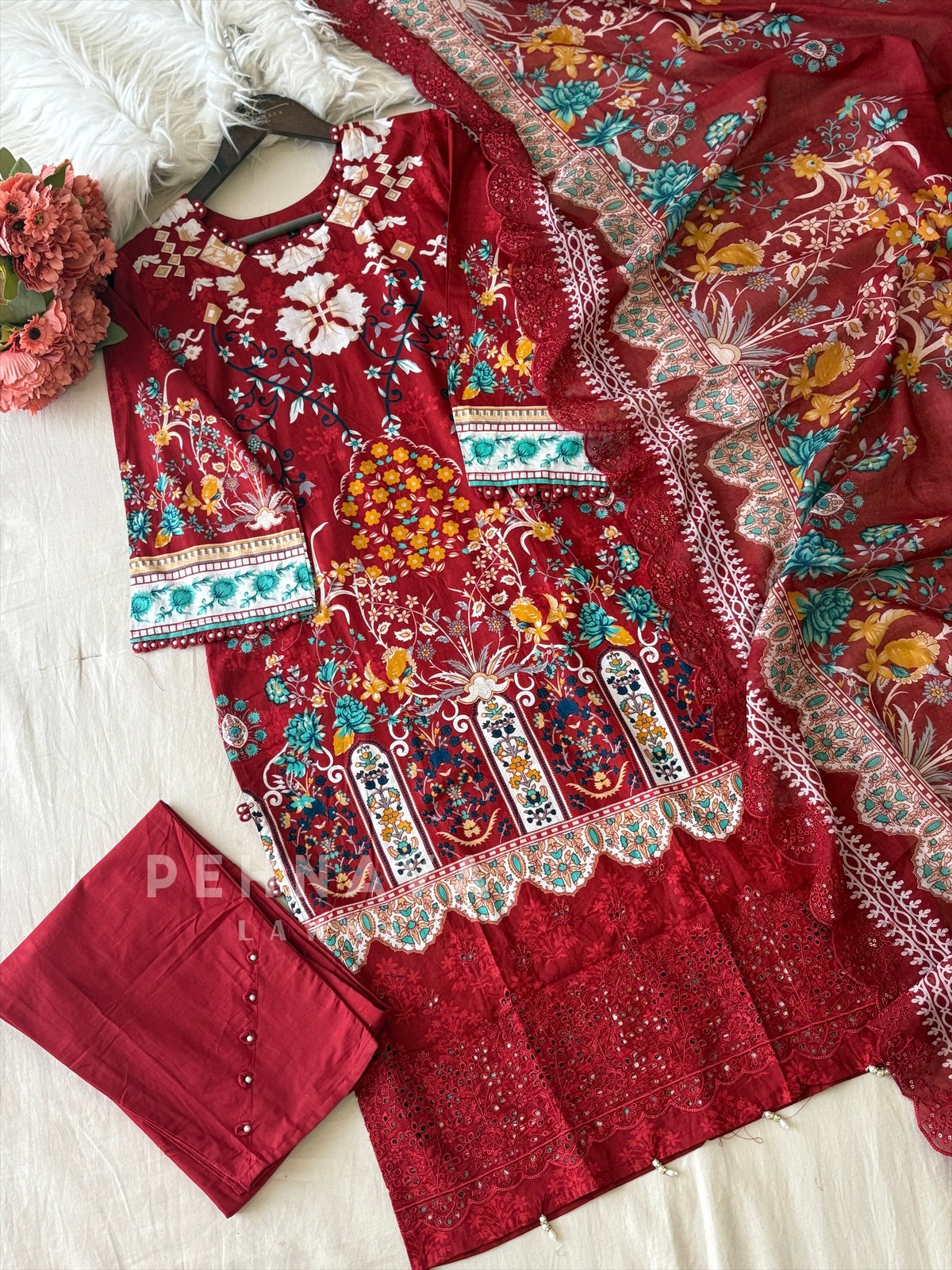 Floral Work Cotton Suit Set 1101