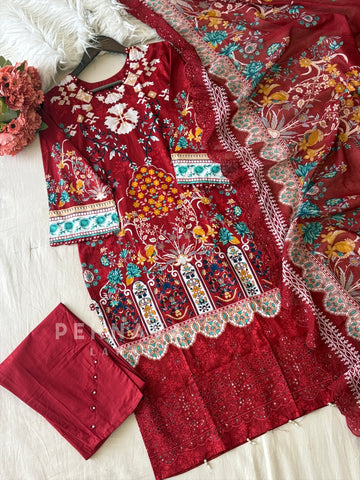 Floral Work Cotton Suit Set 1101