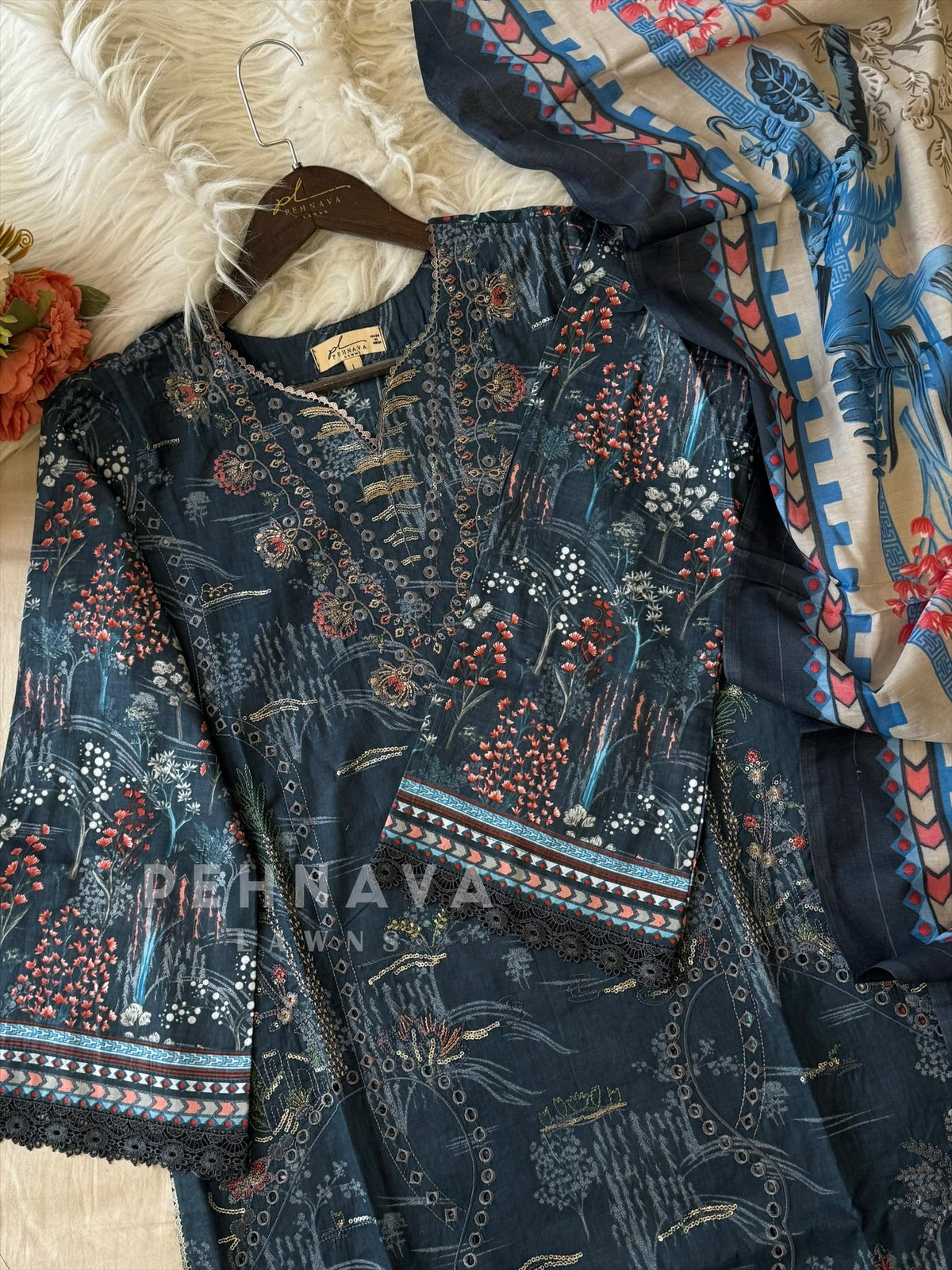 Unstitched Cotton Lawn Suit-No.8 - Pehnava Lawns