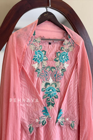 Floral Embroidered Yoke Suit Set