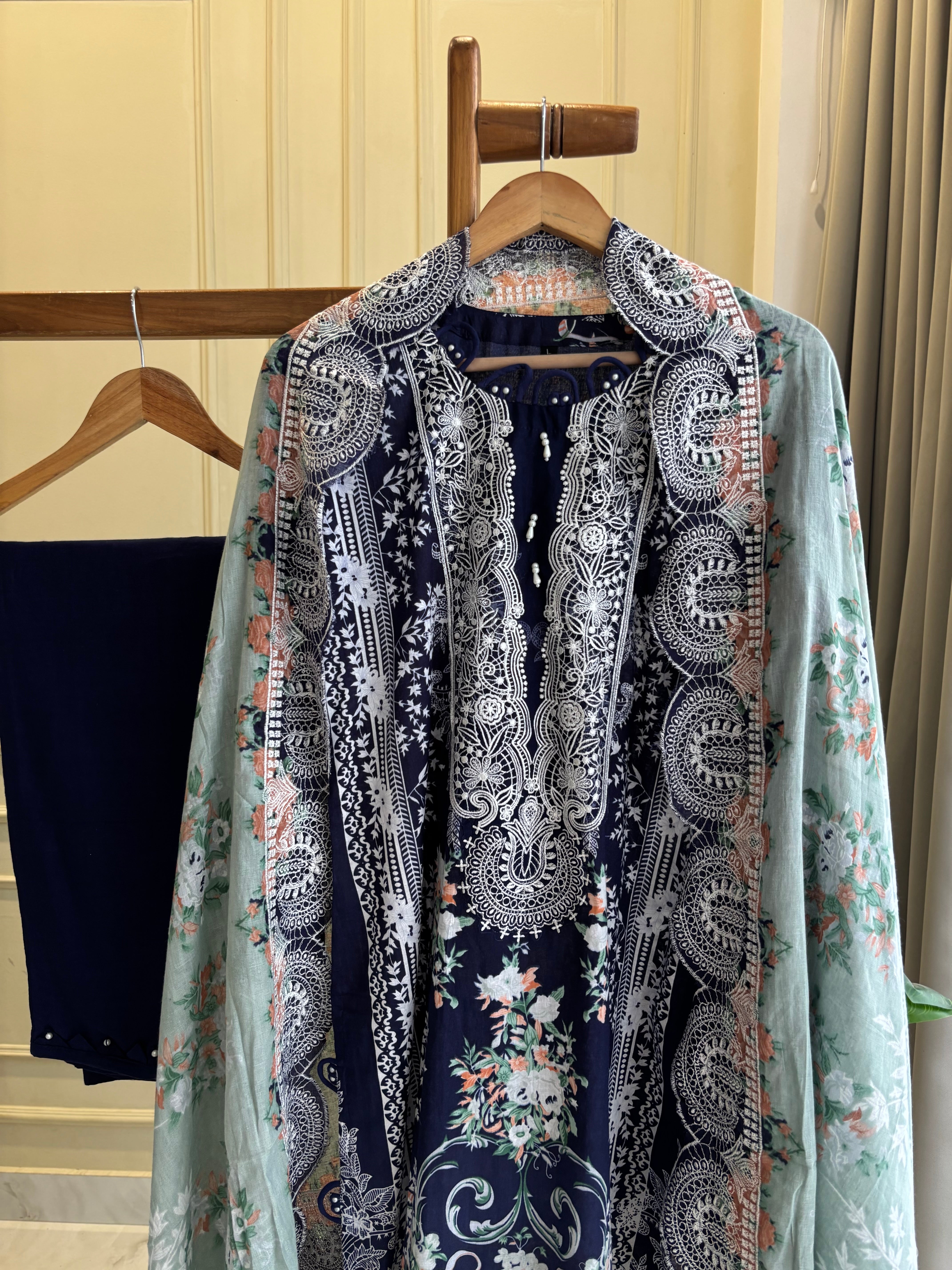 Embellished Floral Cotton Suit-6