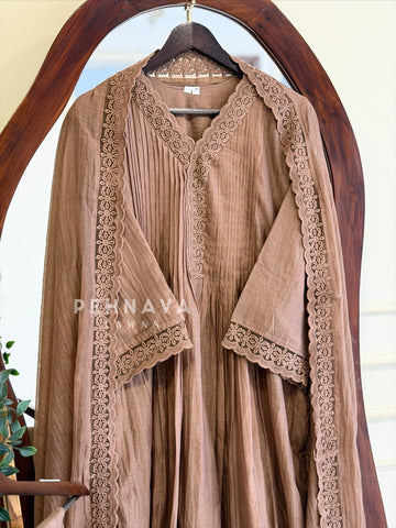 Pleated Yoke Lace-Trimmed Suit Set