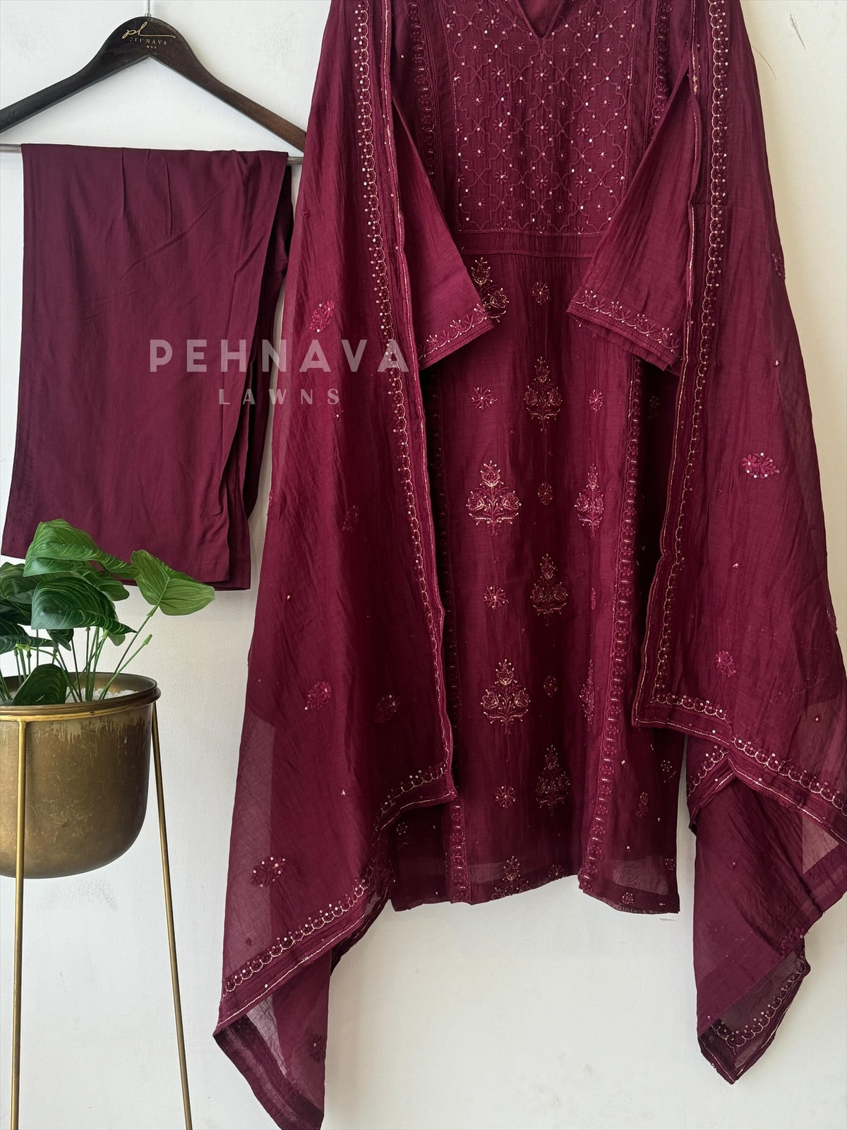 Premium Chanderi Handworked Ensemble-No.8 - Pehnava Lawns