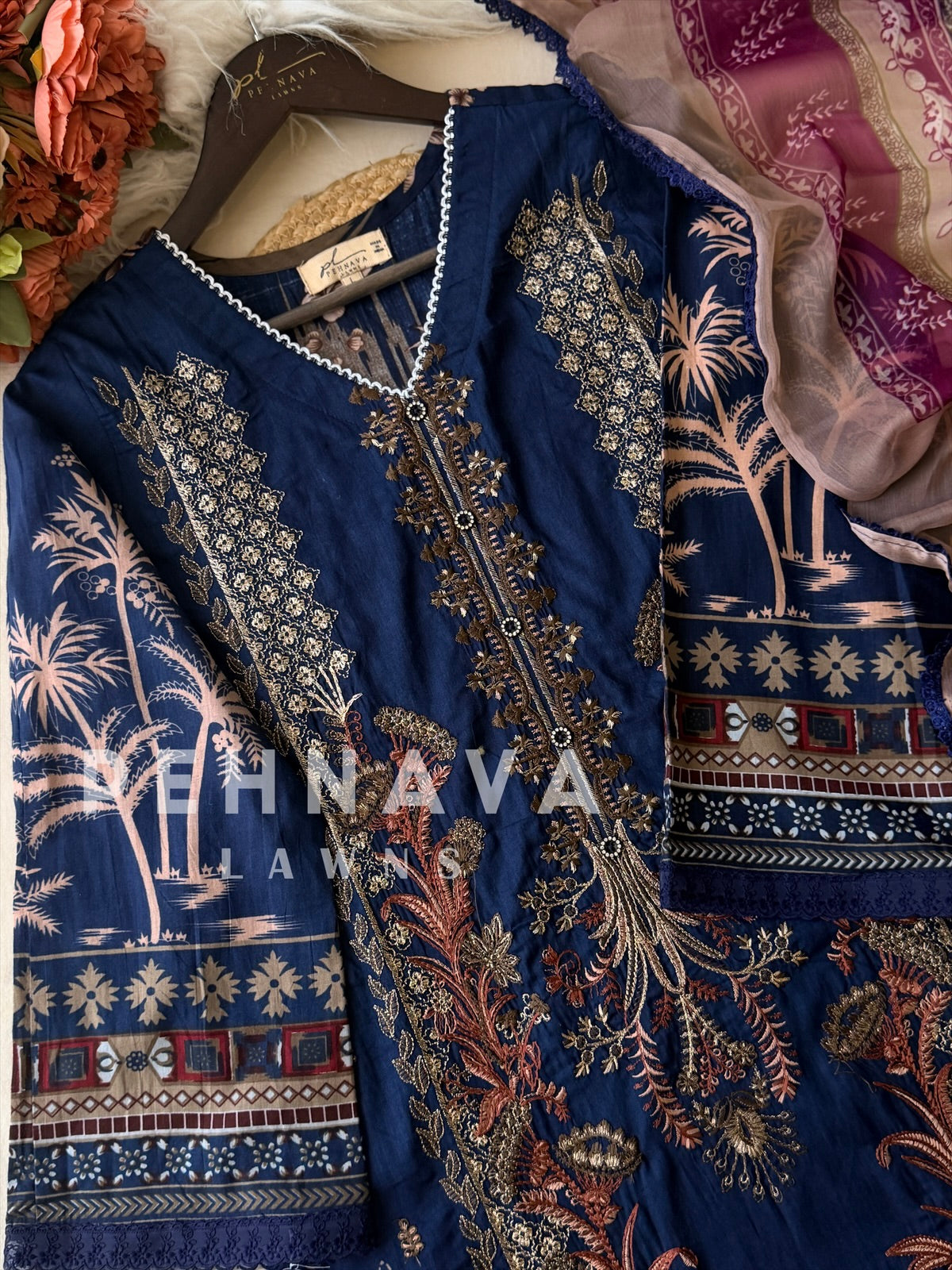 Cotton Embroidered suit 3374