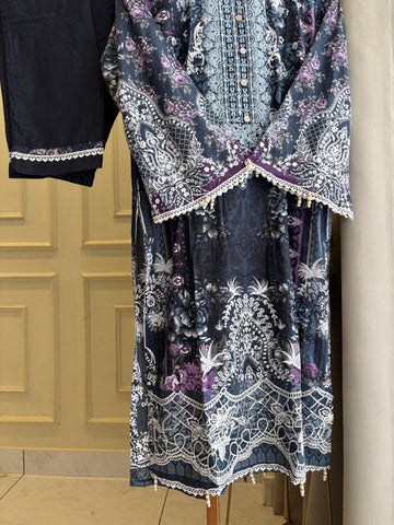 Purple Embellished Floral Suit