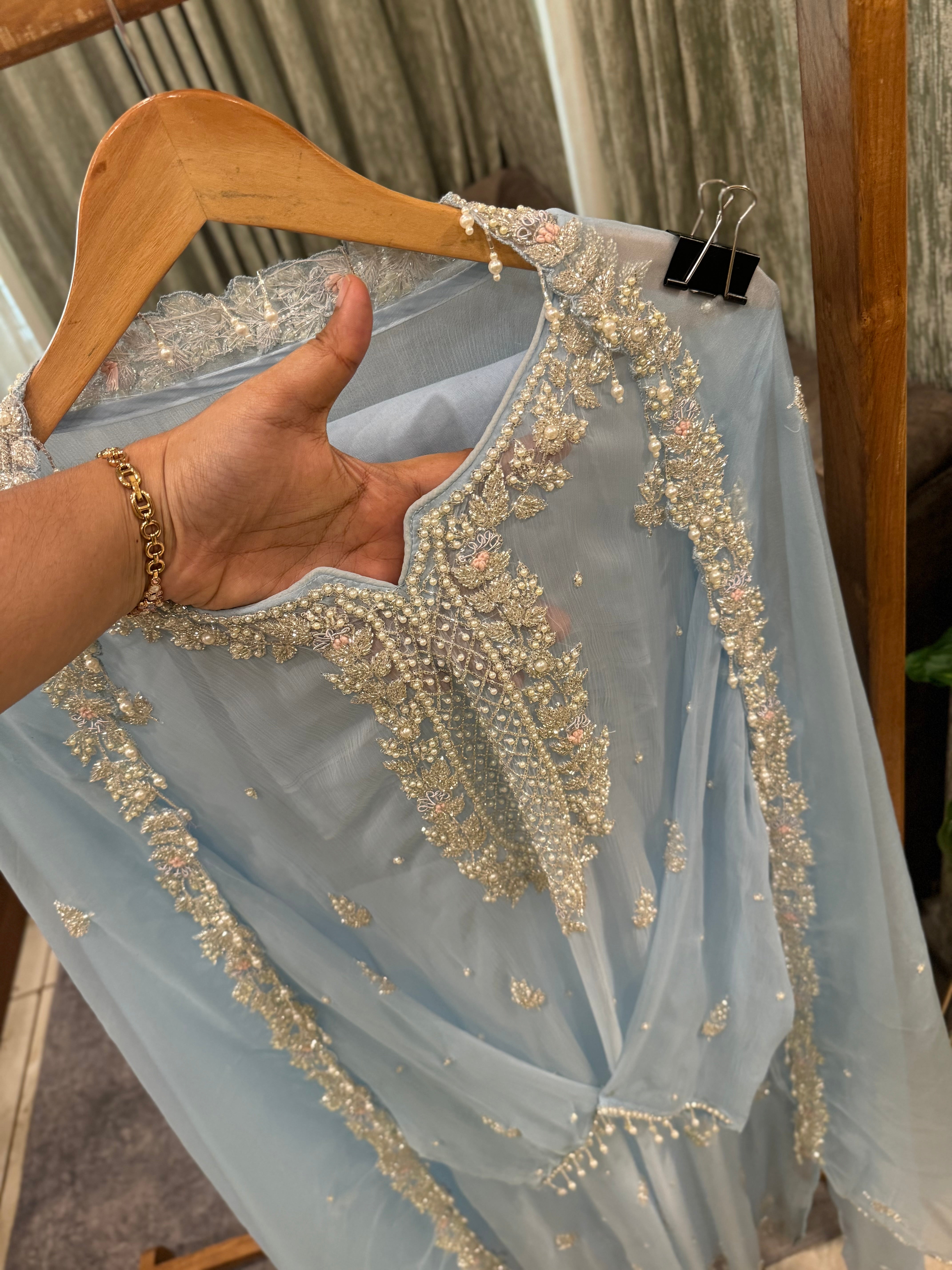 Premium chiffon handwork semi-stitched suit-1078N