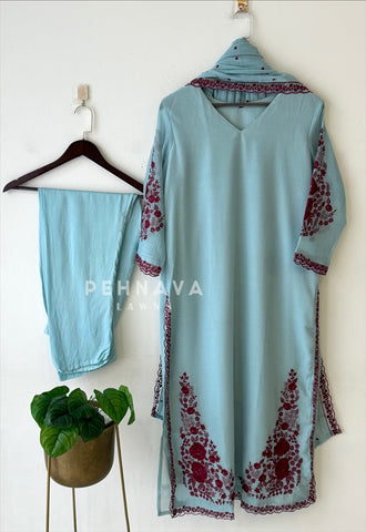 Crushed Cotton Embroidered Ensemble
