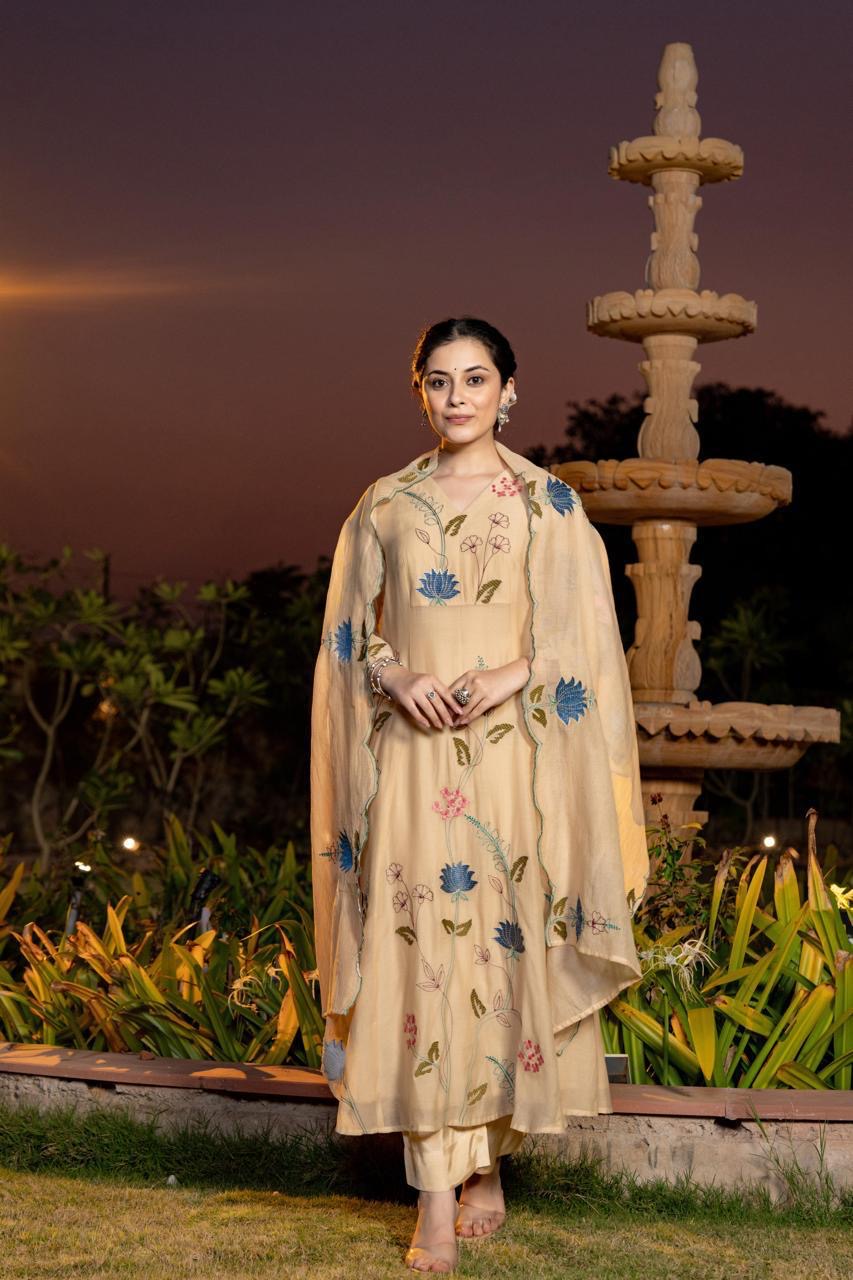 Premium mul chandheri embroidered  suit-4599
