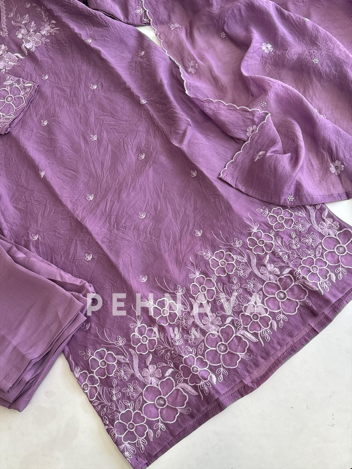 Embroidered Glass Chanderi Suit Set - Pehnava Lawns