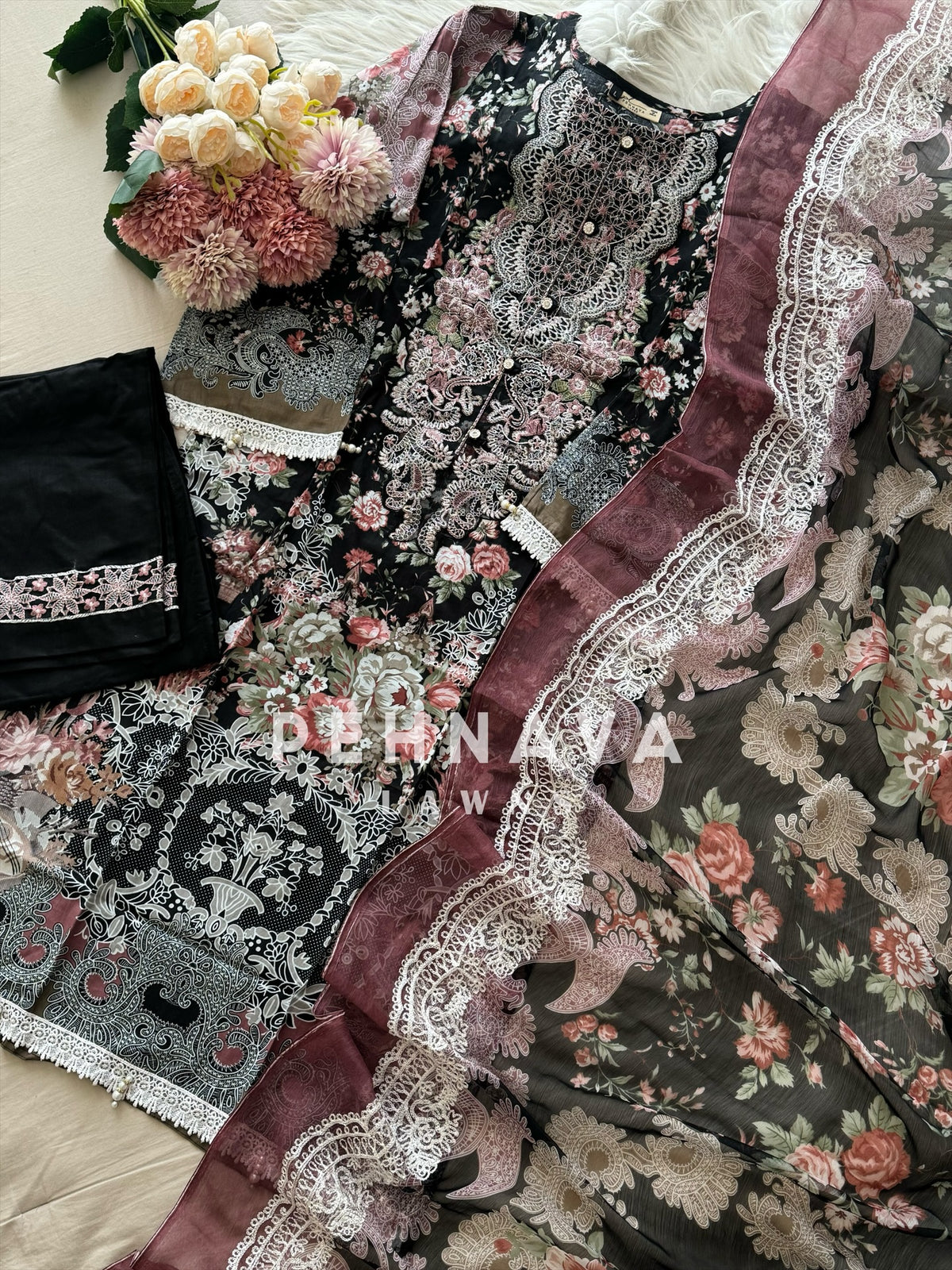 Paki printed suit with embroidered dupatta-3446