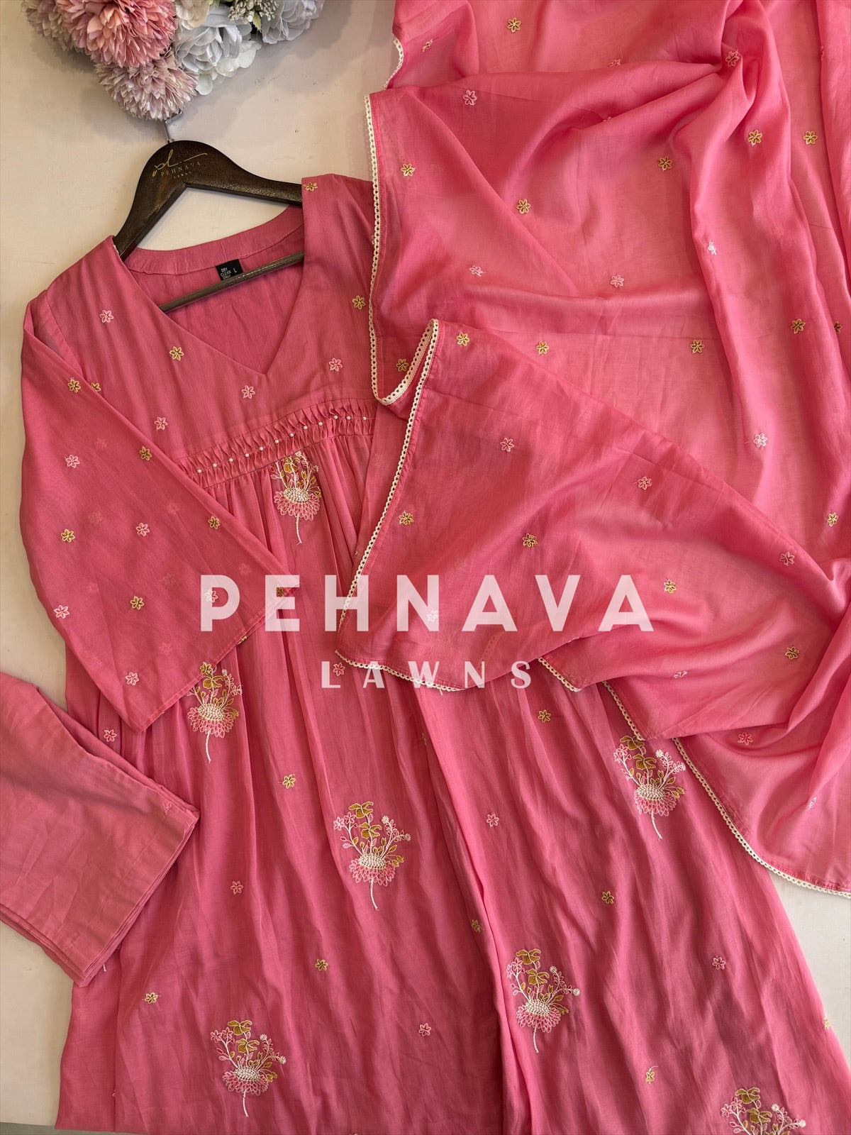 Blush Bloom Glass Chanderi