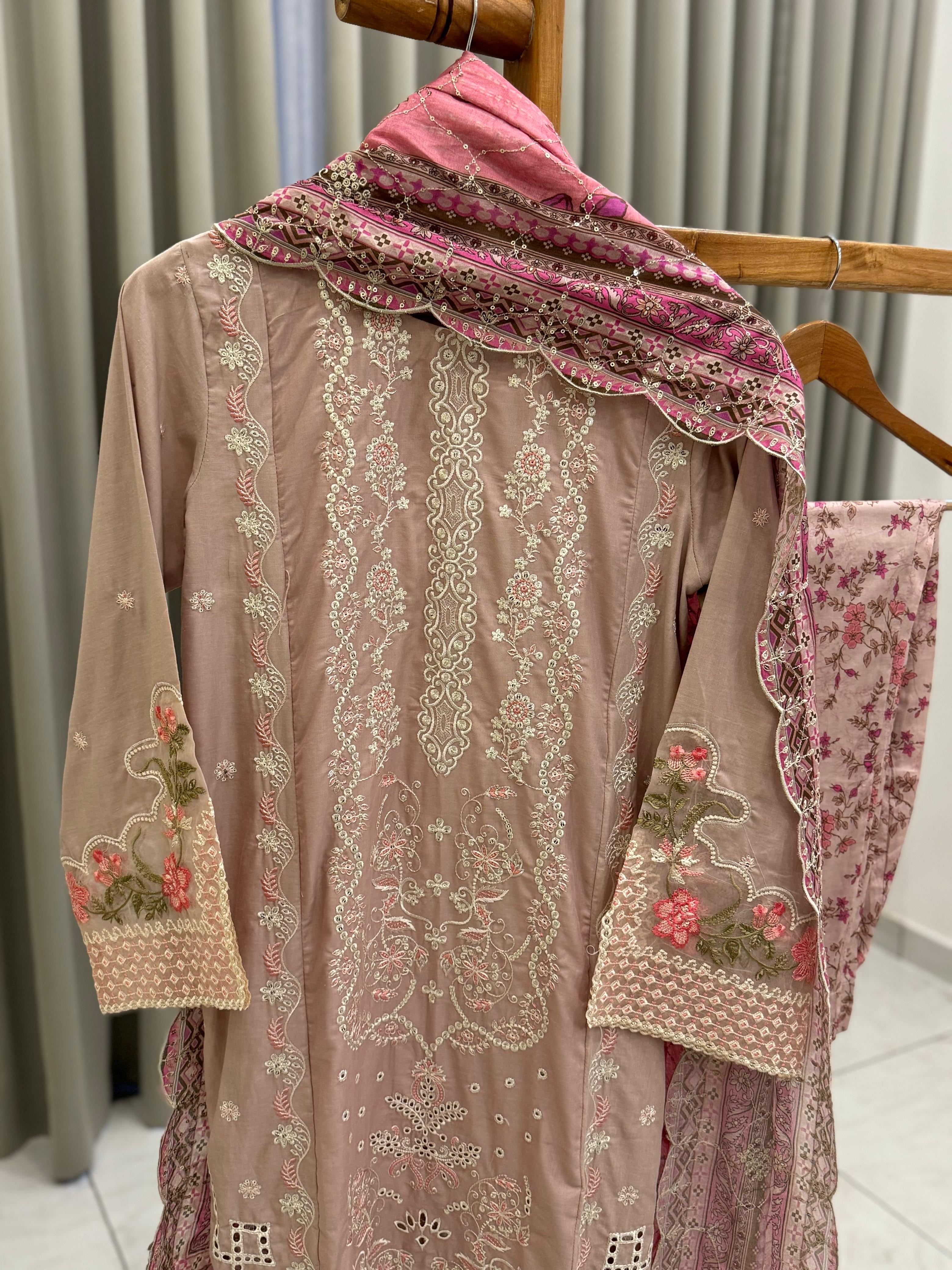 Premium Pink Embroidery Lawn Suite