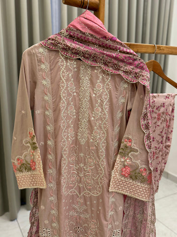 Premium Pink Embroidery Lawn Suite
