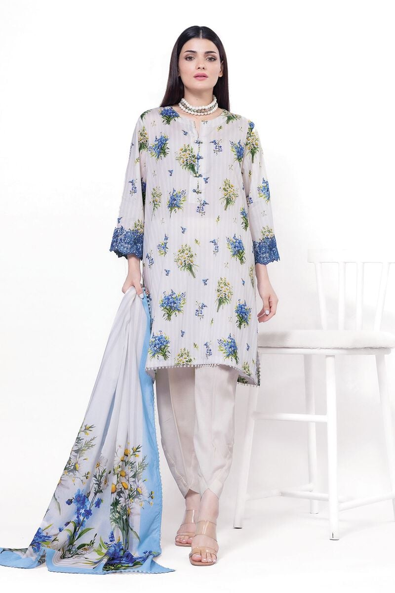 Khaadi Unstitched embroidered Lawn suit-0107