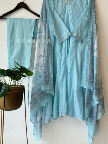 V-Neck Lace Trimed Anarkali Suit-6/D261 - Pehnava Lawns