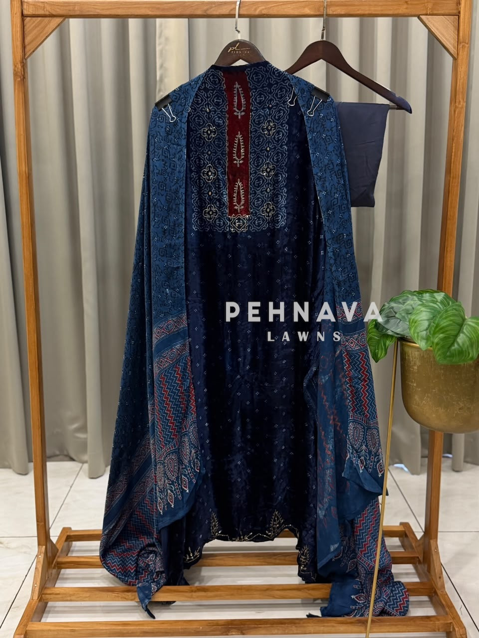 Velvet Ajrakh Printed Unstitched Suit