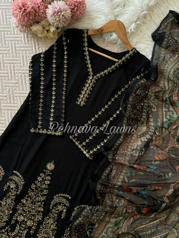 Semistitched Rayon Fully Embroidered Suit-3755