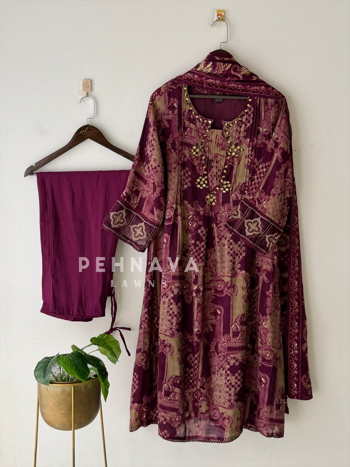 Mirror Embellished Printed Suit-13080