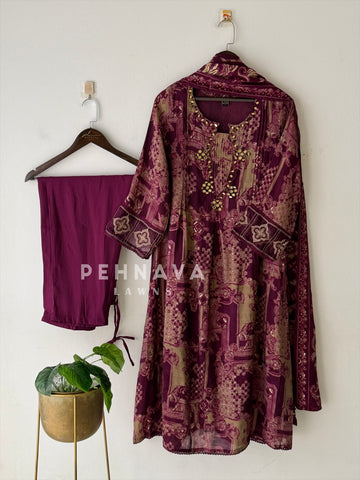 Mirror Embellished Printed Suit-13080