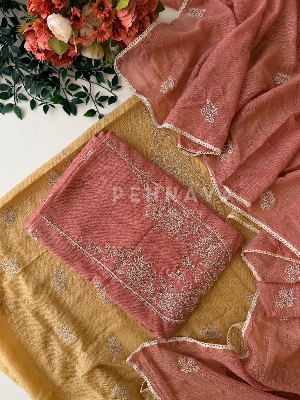 Cotacheck Embroidered Unstitched Suit-4147 - Pehnava Lawns