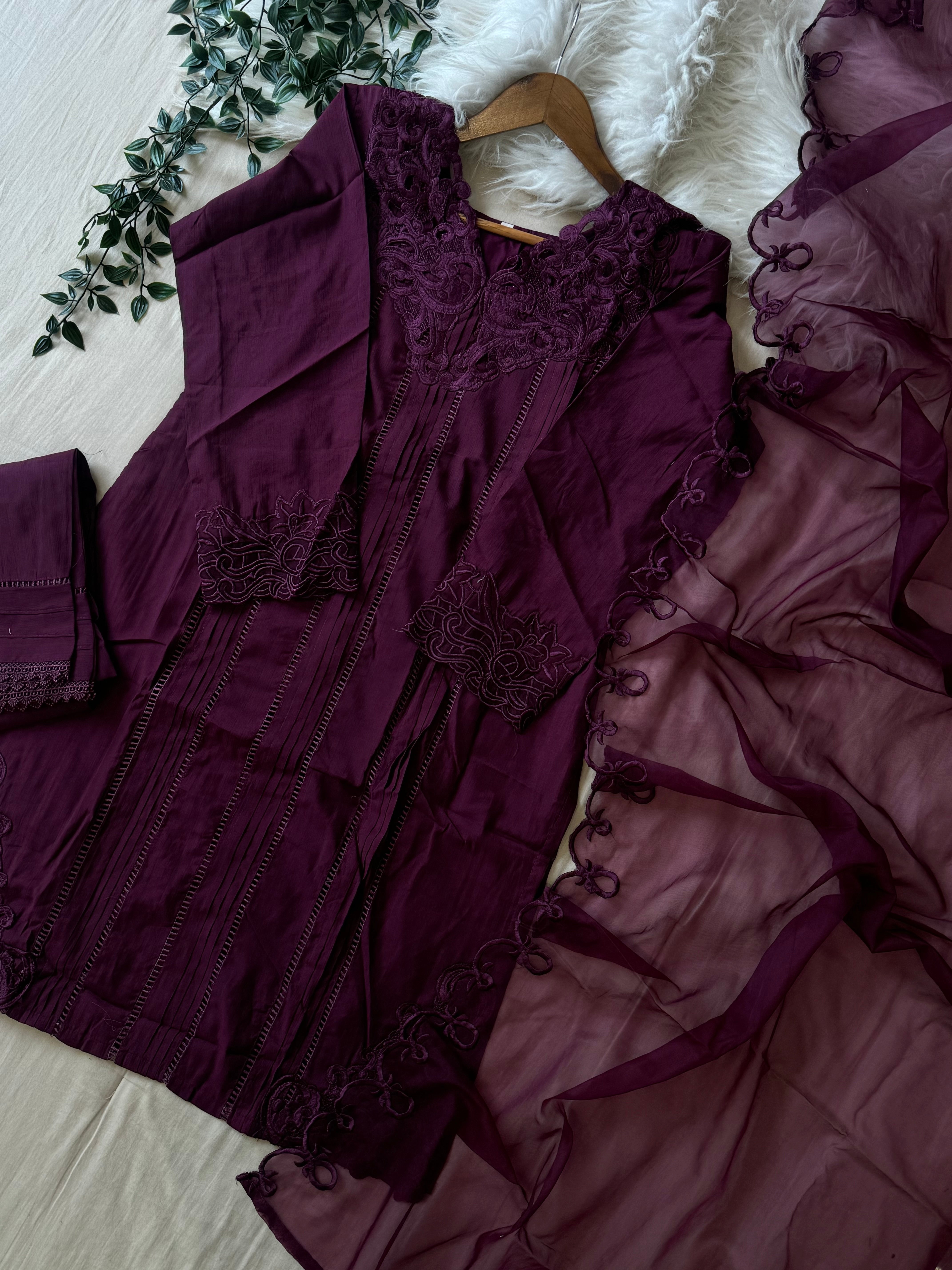 Designer Tunic Dress with embroidered organza Dupatta