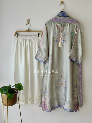 Scalloped Hem Floral Printed Suit Set J16161