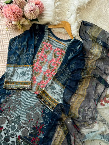 Blue Embroidered Floral Salwar-1099