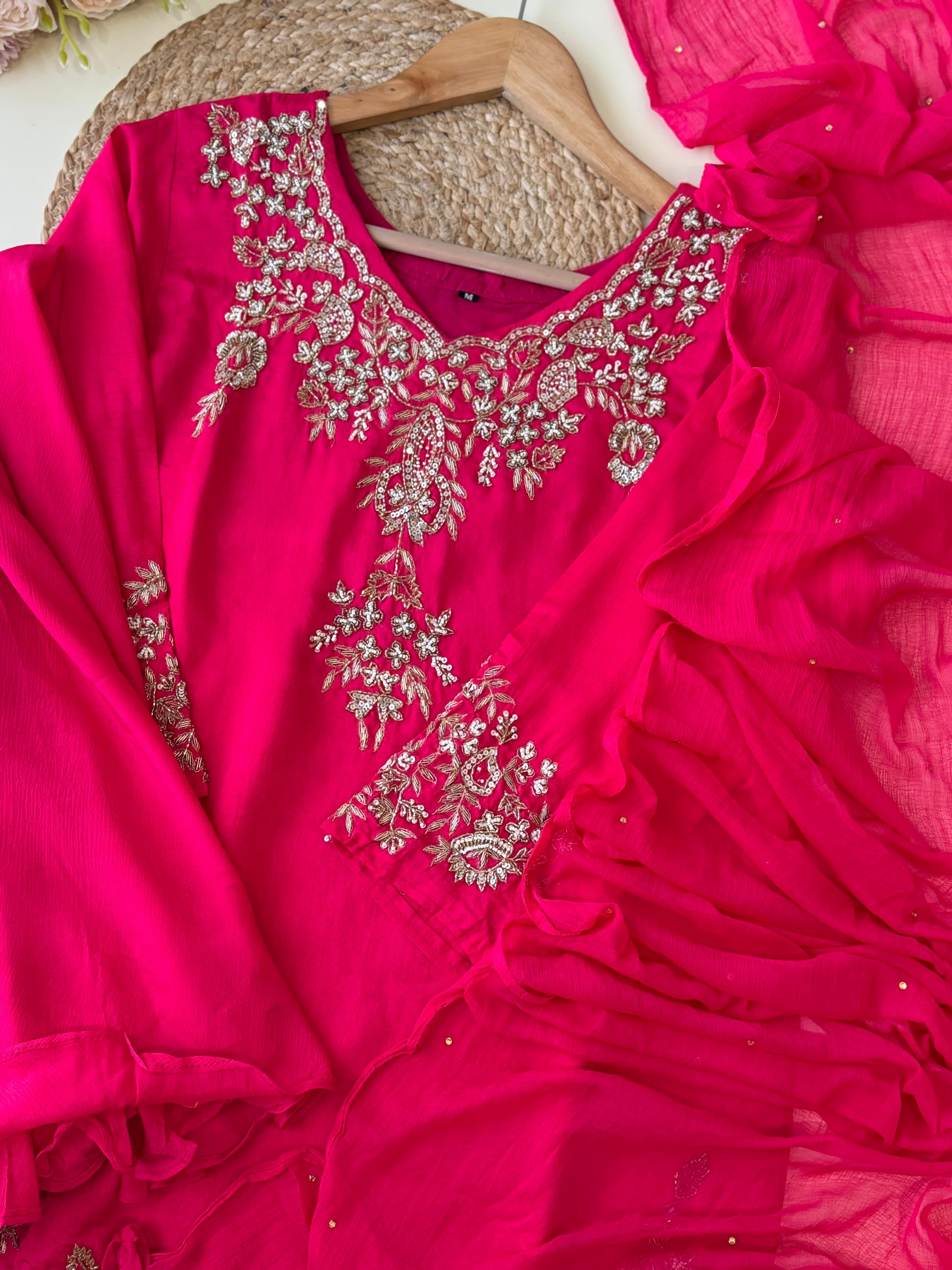 Dola silk short handworked shirt with wide palazzos-3939