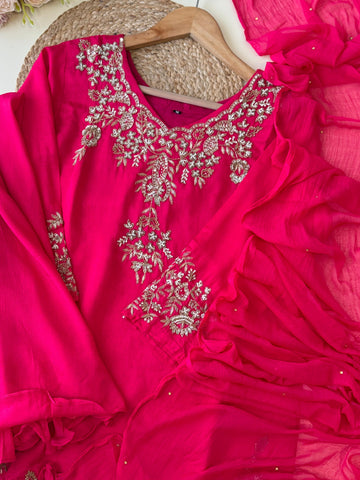 Dola silk short handworked shirt with wide palazzos-3939