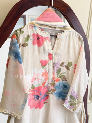 Floral Printed Three Piece Suit