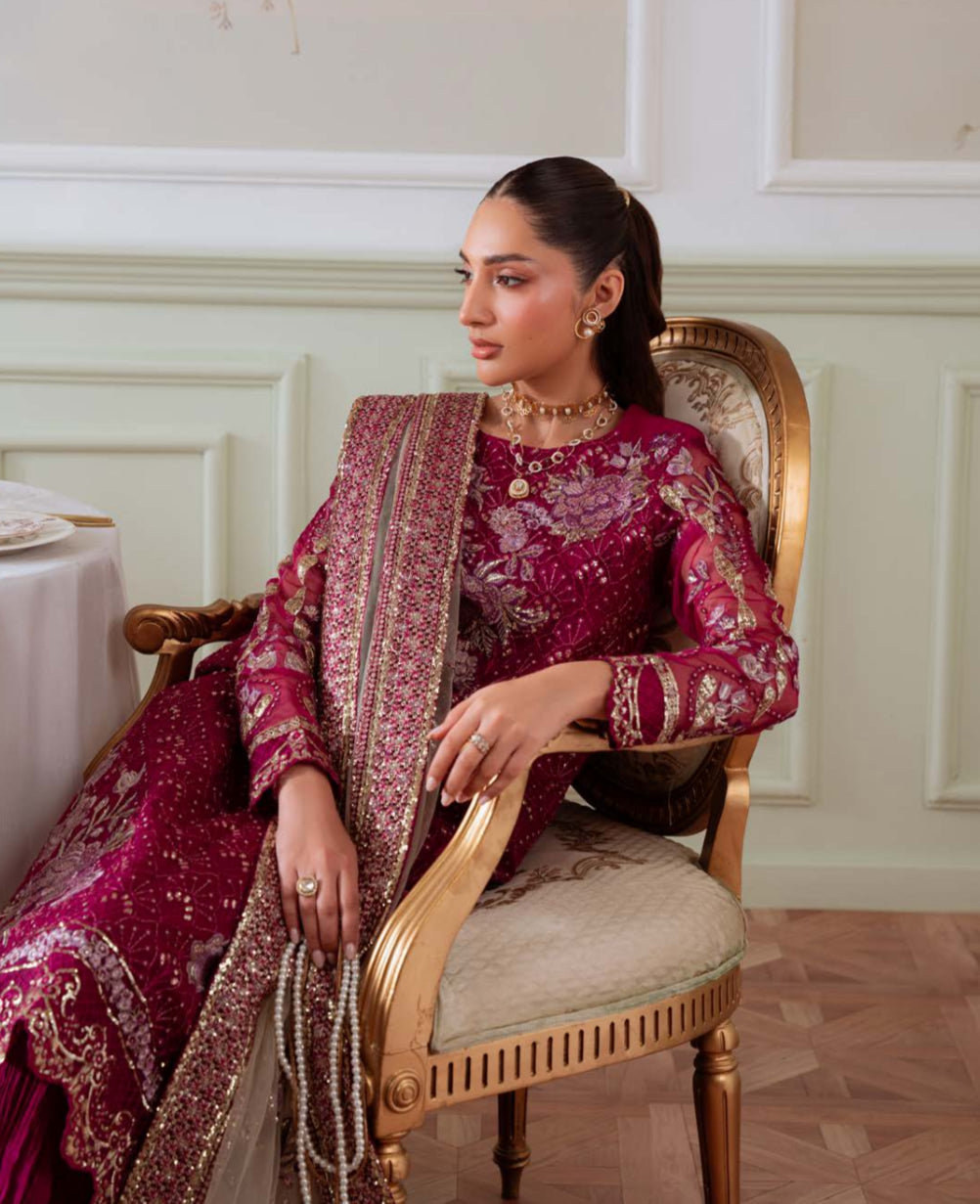 Maroon Embroidered Sharara Suit