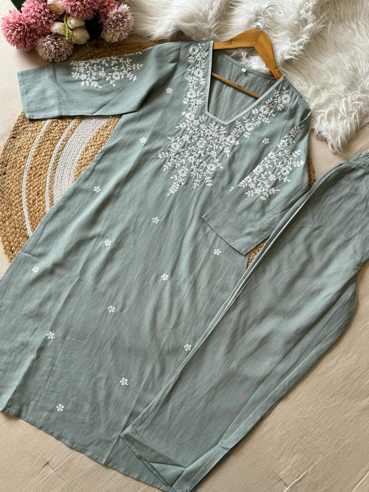 Two Piece Embroidered Co-ord Set Featuring Pockets