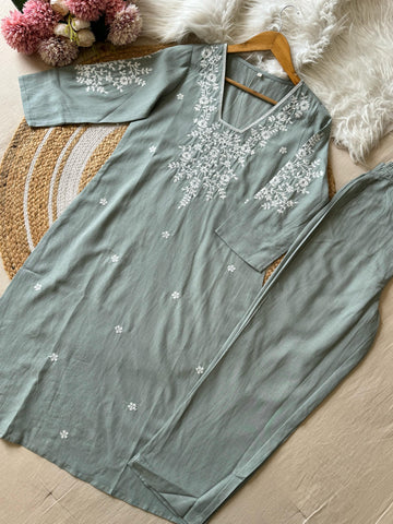 Two Piece Embroidered Co-ord Set Featuring Pockets
